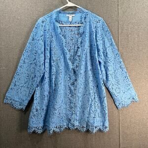 Isaac Mizrahi Live! Lace Open Front Cardigan Skyline Blue Size Large
